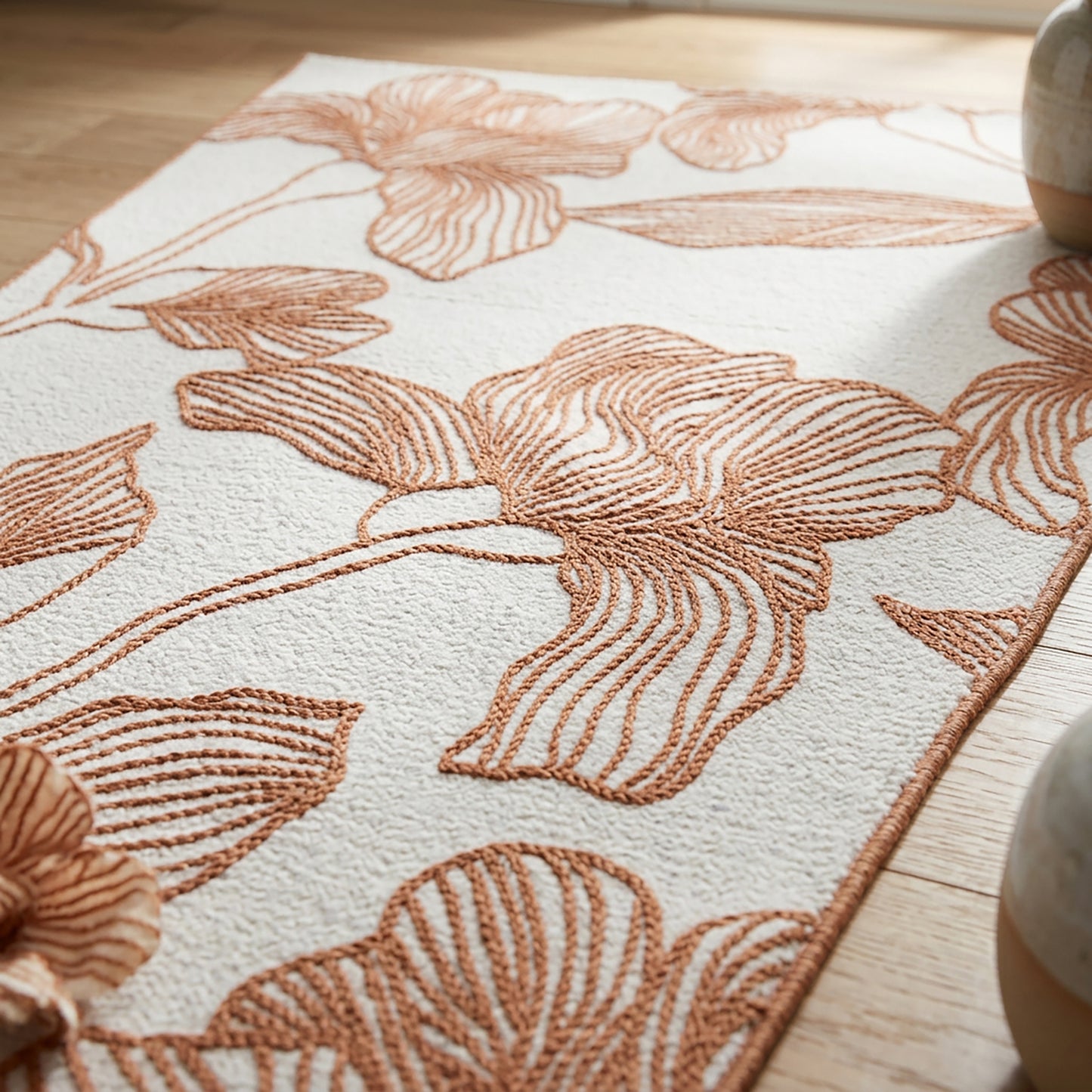 Botanical Modern Weiss and Brick Outdoor Rug