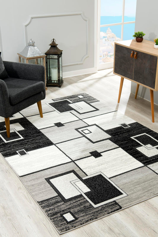 Binaa Geometric Contemporary Grey and Black Indoor Rug