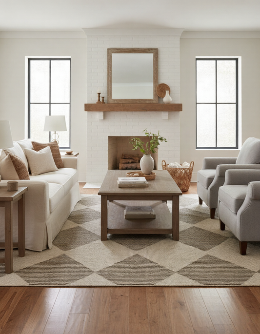 Sepia Checkered Contemporary Beige and Brown Indoor Rug