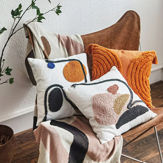Tufted Abstract White Pillow with Insert & Cover
