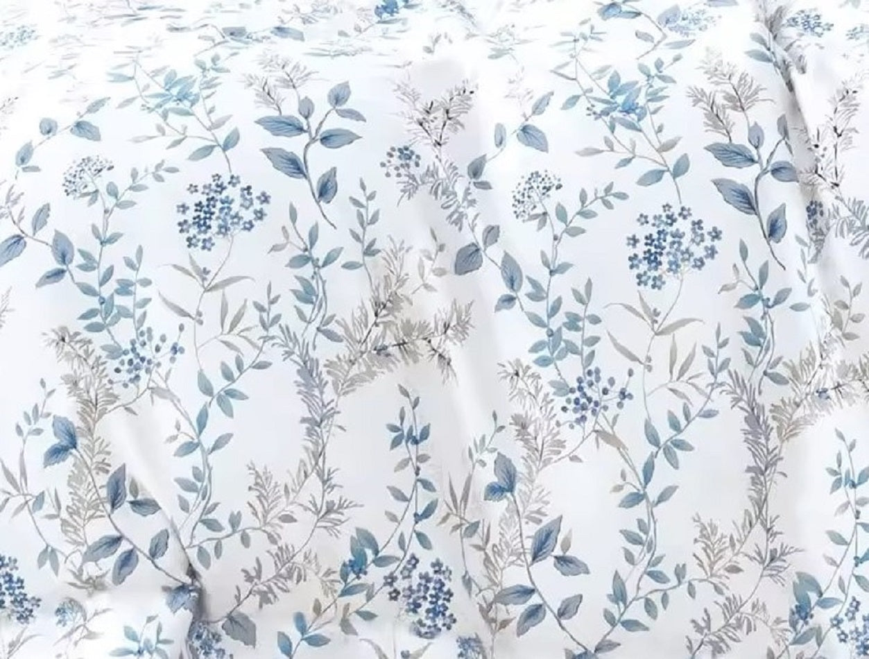 100% Cotton White and Blue Duvet Cover Set