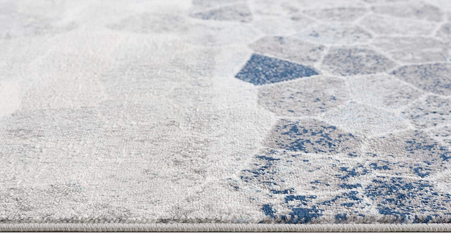 Tapis bleu contemporain géométrique Havana