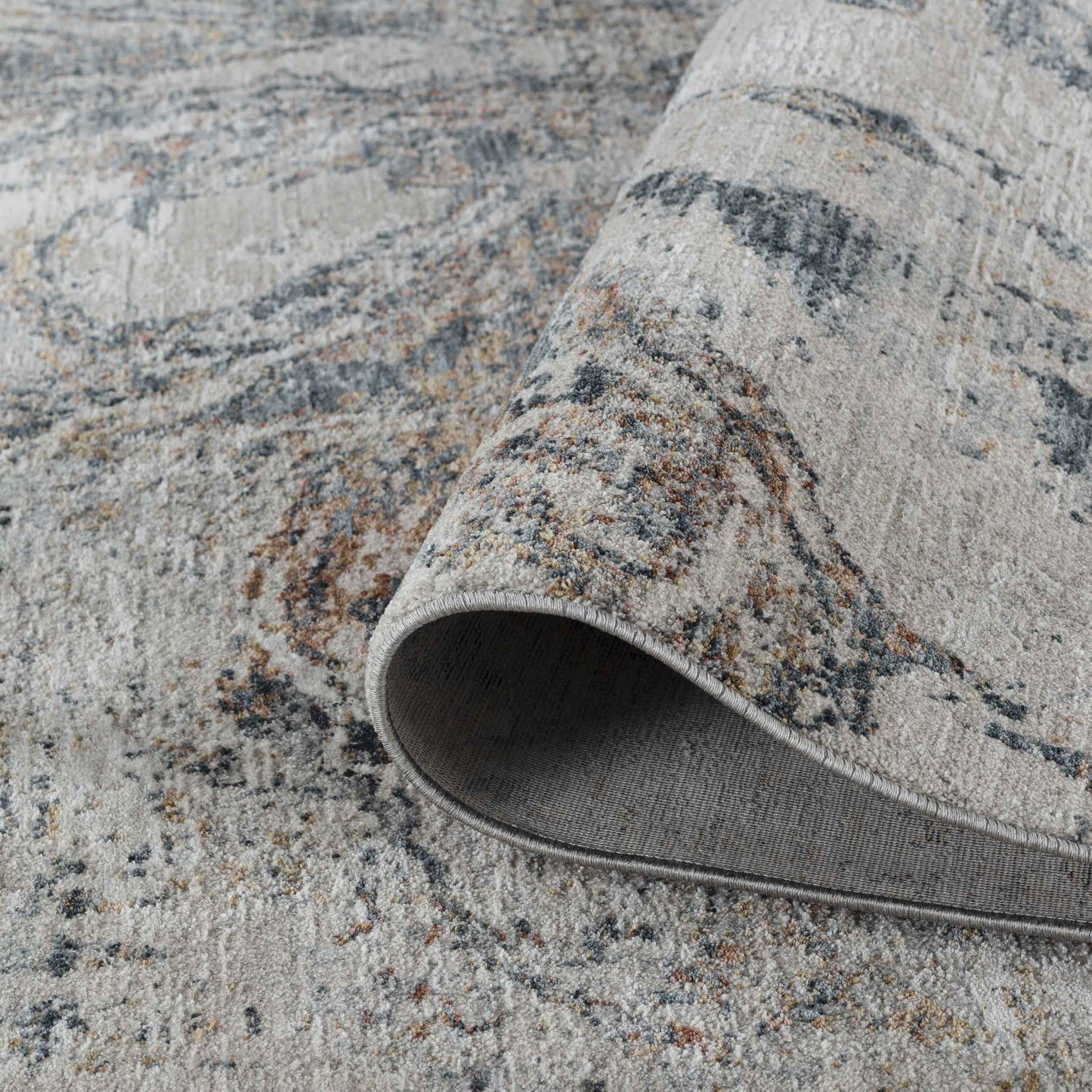 Caldera Abstract Stone Contemporary Beige and Blue Indoor Rug