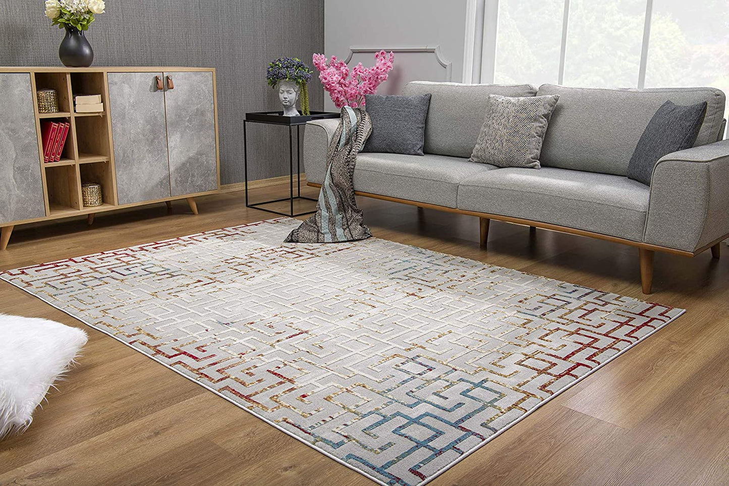 Tapis gris contemporain géométrique Vogue