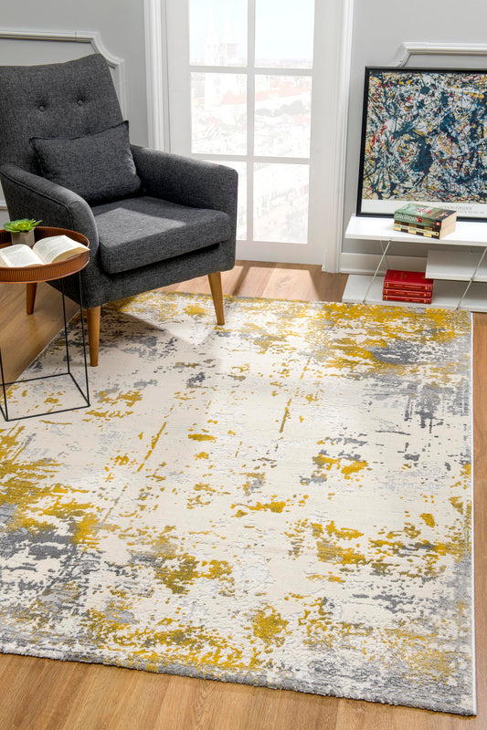 Solenne Abstract Contemporary Gold Indoor Rug