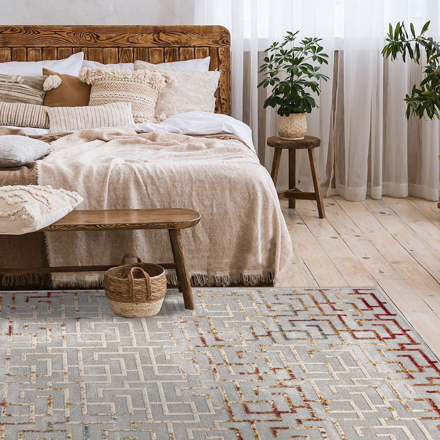 Tapis gris contemporain géométrique Vogue