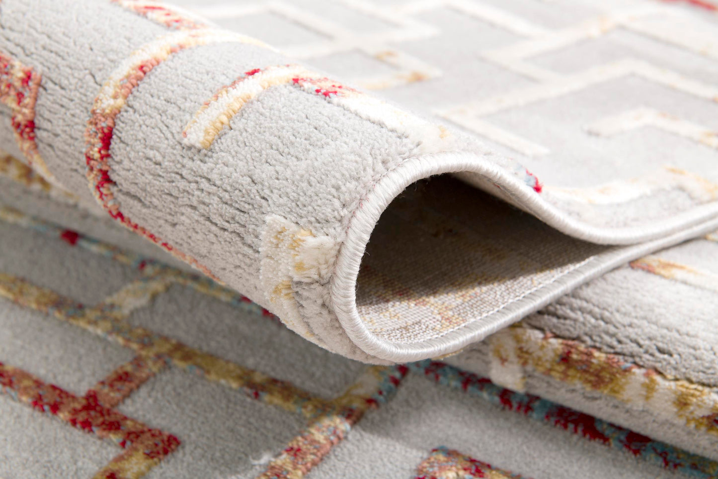 Mirello Abstract Contemporary Grey and Red Indoor Rug