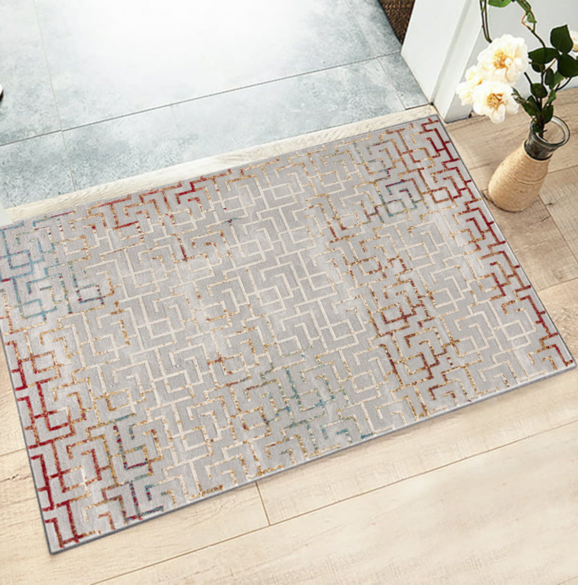 Tapis gris contemporain géométrique Vogue
