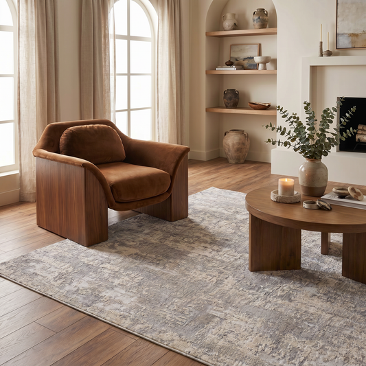 Tranquil Abstract Contemporary Grey and Beige Indoor Rug