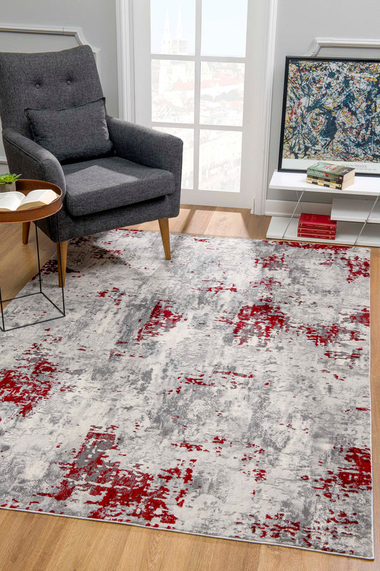 Elara Abstract Contemporary Red and Grey Indoor Rug