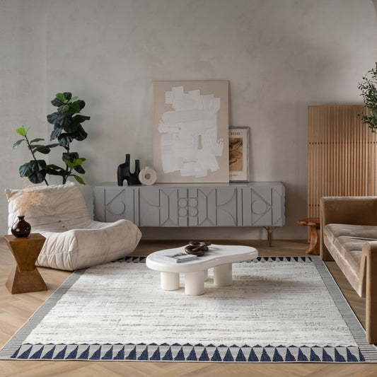 Selva Geometric Contemporary Cream and Blue Indoor Rug