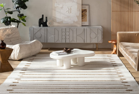 Zarif Geometric Contemporary Beige and Brown Indoor Rug