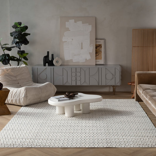 Miraq Geometric Contemporary Cream and Beige Indoor Rug