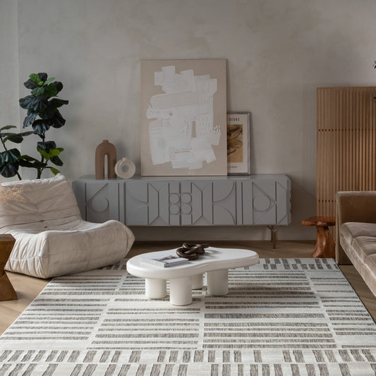 Linea Striped Contemporary Cream and Beige Indoor Rug