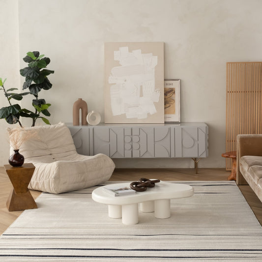 Maris Striped Contemporary Cream and Blue Indoor Rug