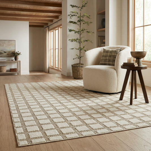 Kasbah Geometric Contemporary Cream and Beige Indoor Rug