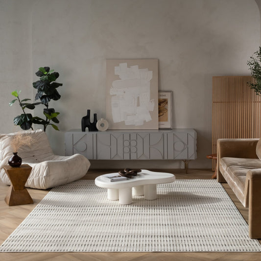 Sabi Striped Contemporary Cream and Beige Indoor Rug