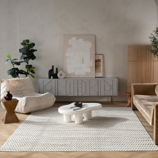 Safi Geometric Contemporary Cream and Beige Indoor Rug