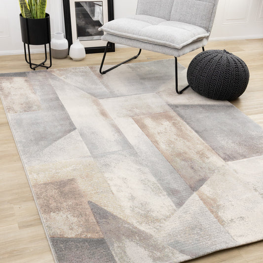 Contemporary Distressed Geometric Grey Area Rug