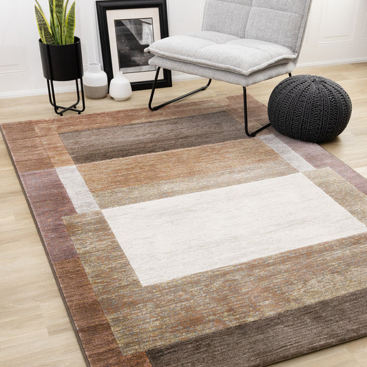 Contemporary Border Distressed Orange Area Rug