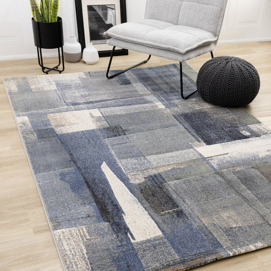 Contemporary Distressed Organic Blue Area Rug