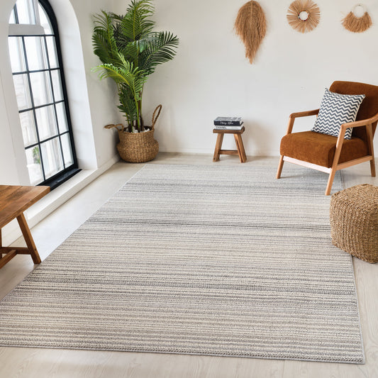 Sena Striped Contemporary Grey and Beige Indoor Rug
