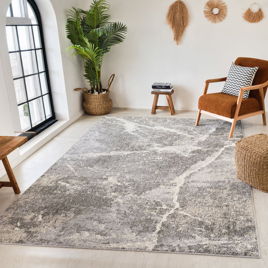 Marwa Marble Contemporary Grey and Beige Indoor Rug
