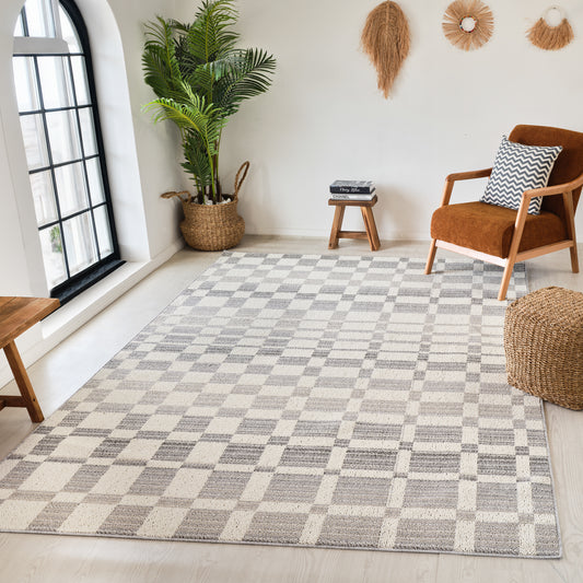 Kashi Geometric Contemporary Grey and Beige Indoor Rug