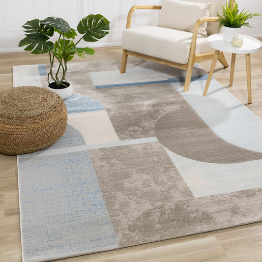 Contemporary Geometric Blue Area Rug