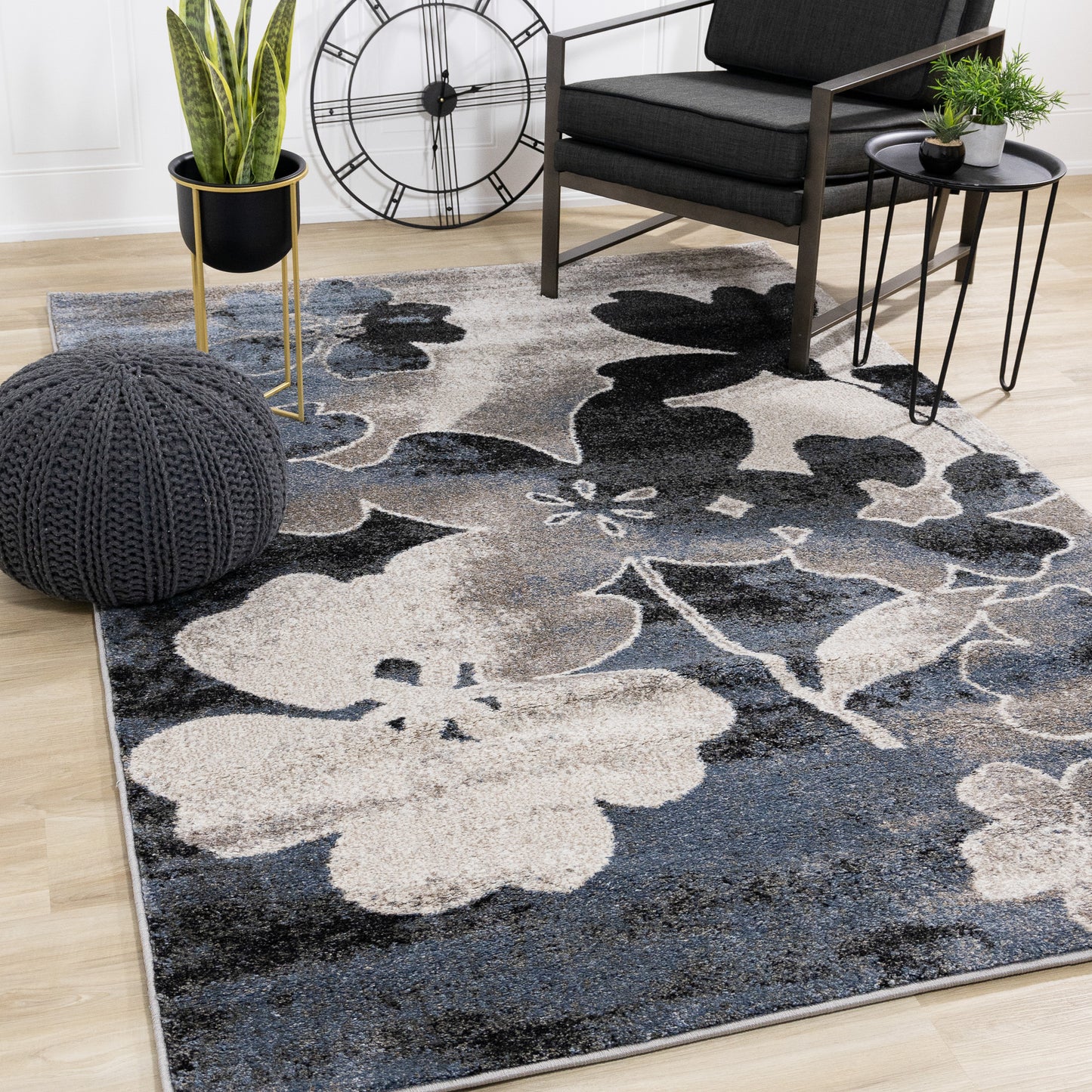 Contemporary Botanical Blue Area Rug-9