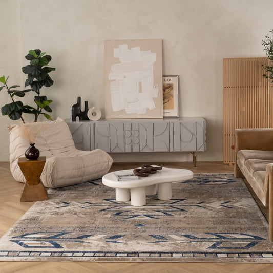 Nava Southwestern Contemporary Blue and Beige Indoor Rug