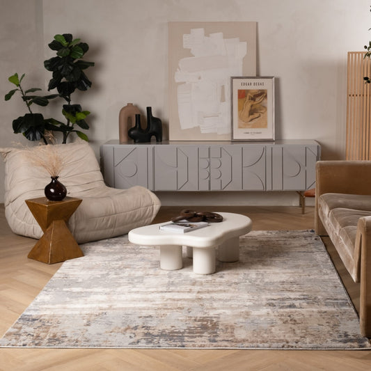 Elara Abstract Contemporary Grey and Beige Indoor Rug