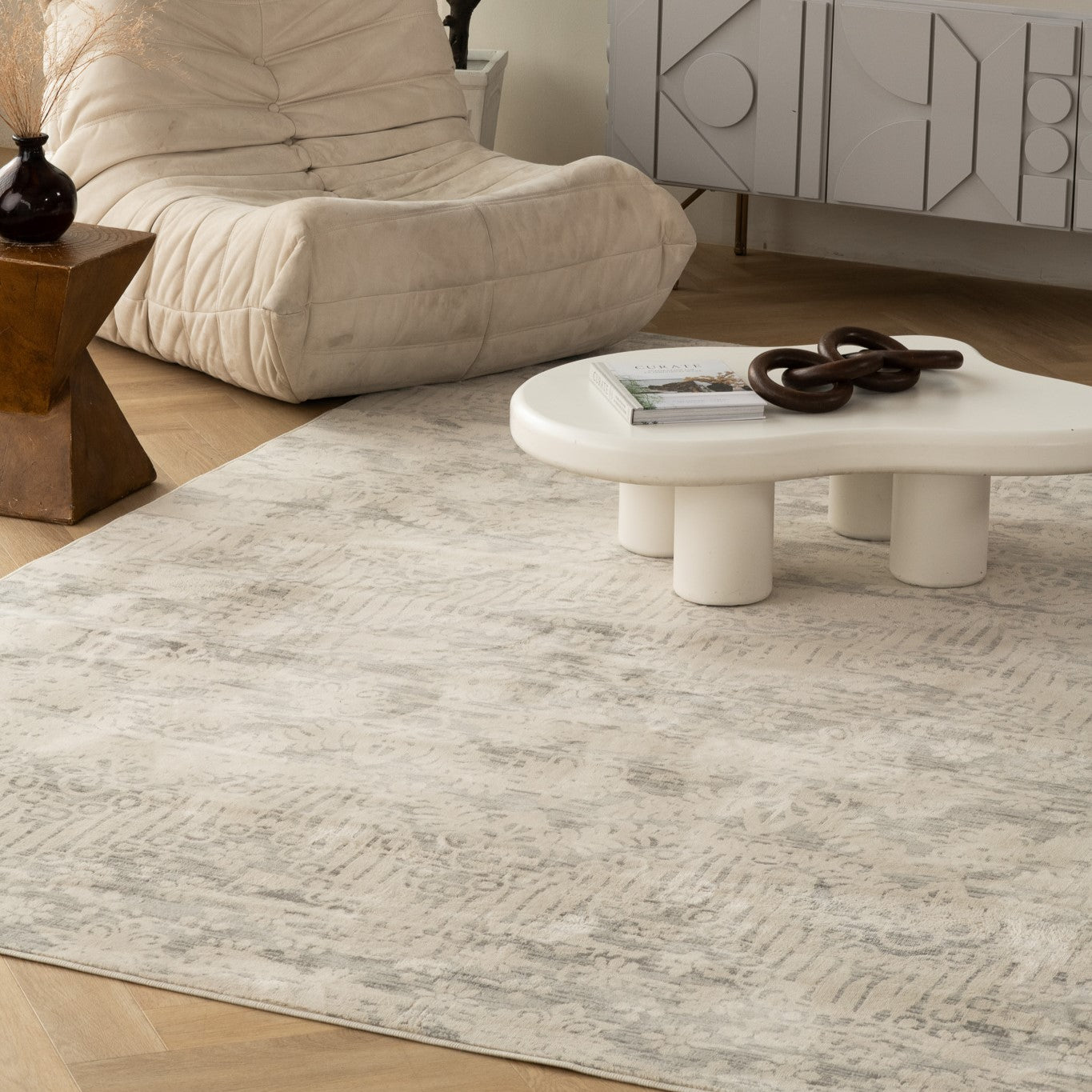 Tapis beige contemporain abstrait Havana