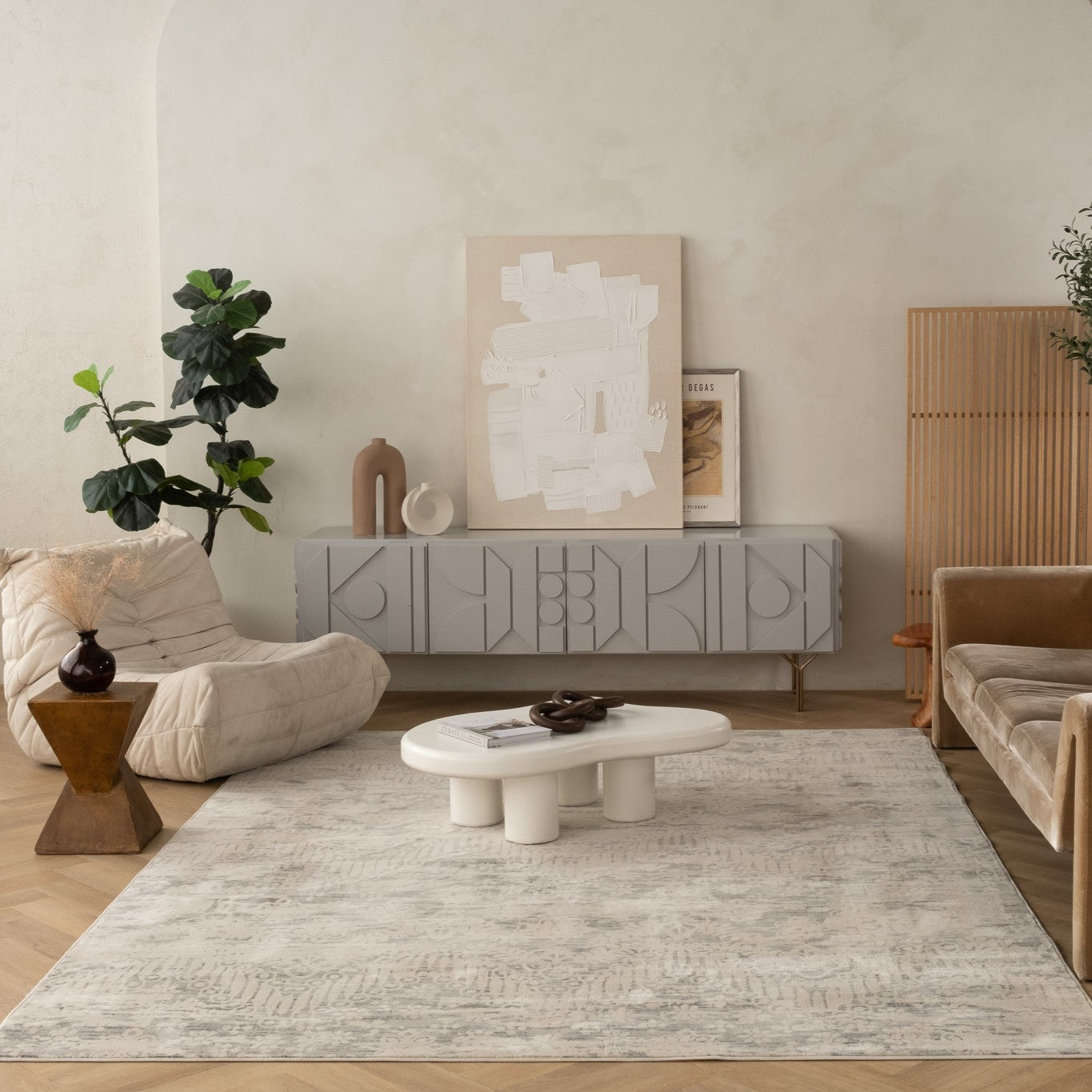Tapis beige contemporain abstrait Havana