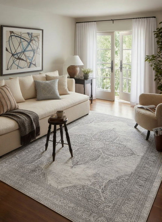Soraya Medallion Floral Grey Indoor Rug