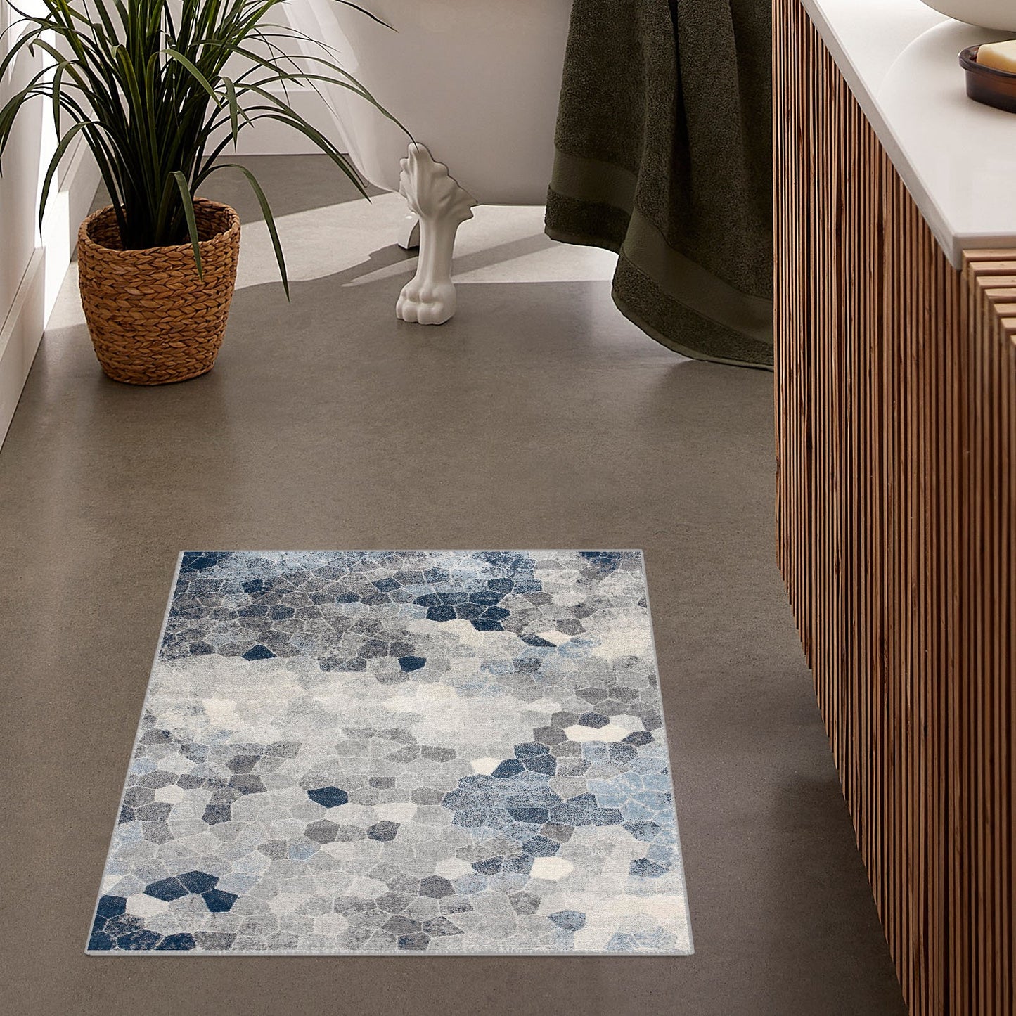 Tapis bleu contemporain géométrique Havana