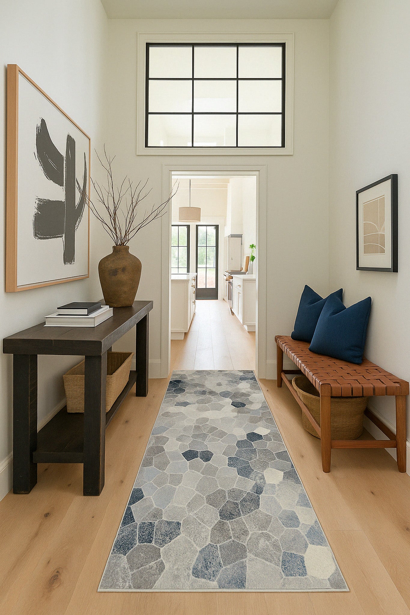 Tapis bleu contemporain géométrique Havana