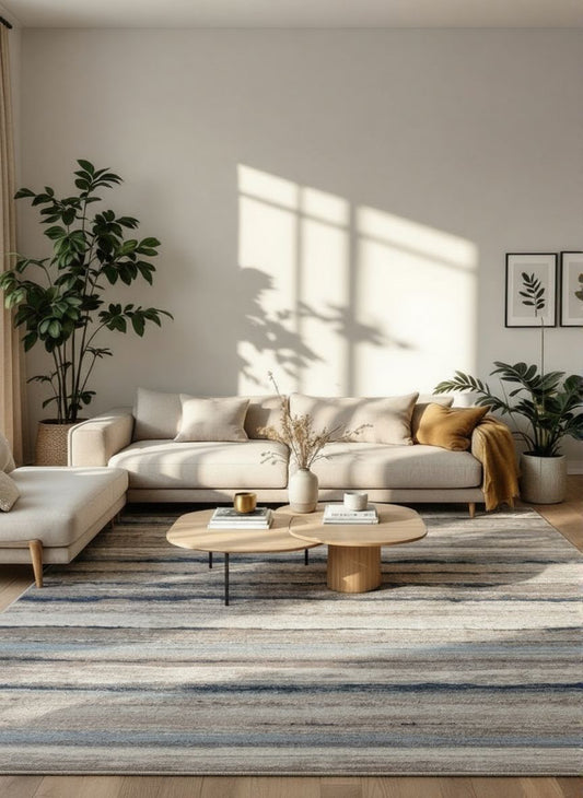 Rimal Abstract Contemporary Blue and Brown Indoor Rug