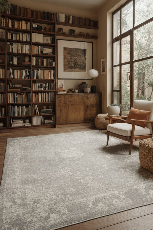 Safir Abstract Contemporary Grey and Beige Indoor Rug