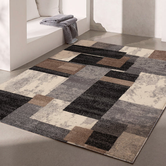 Mira Geometric Contemporary Black and Brown Indoor Rug