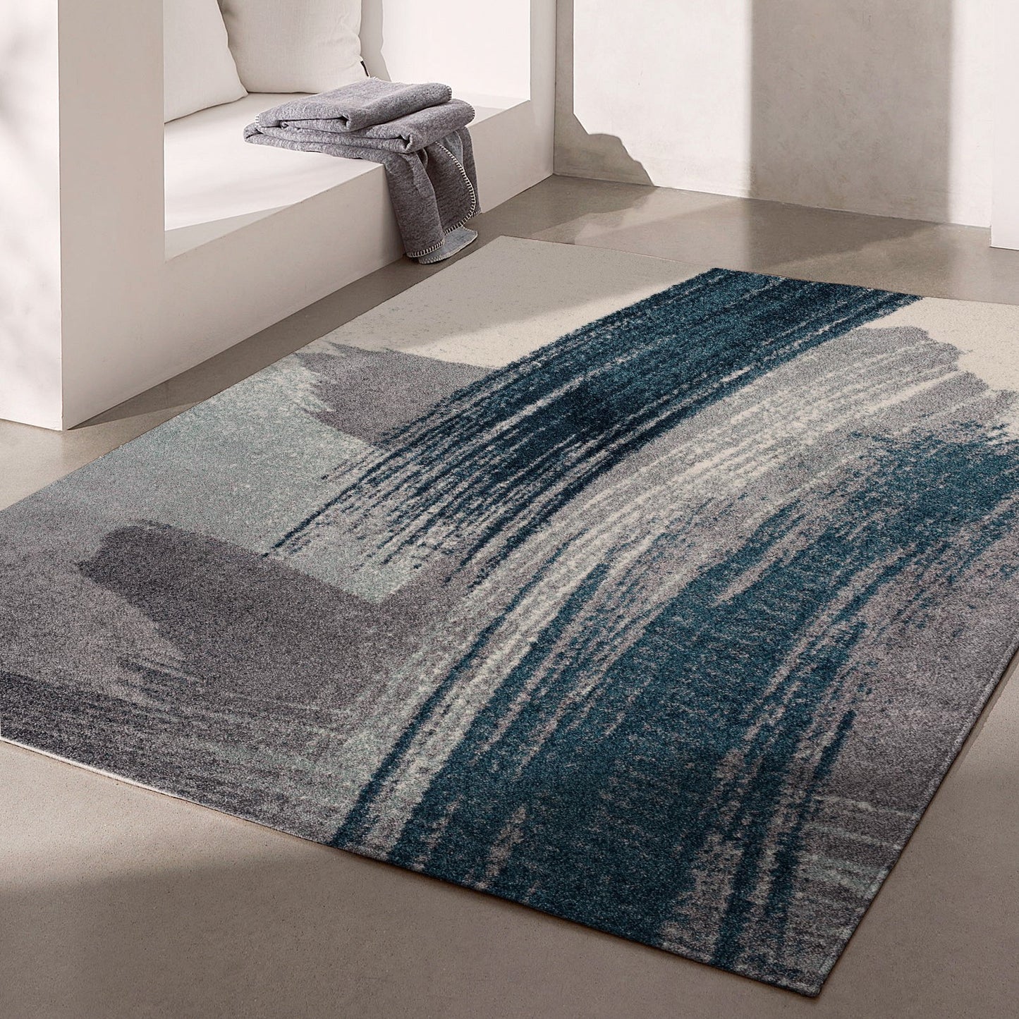 Tapis bleu contemporain scandinave Nova