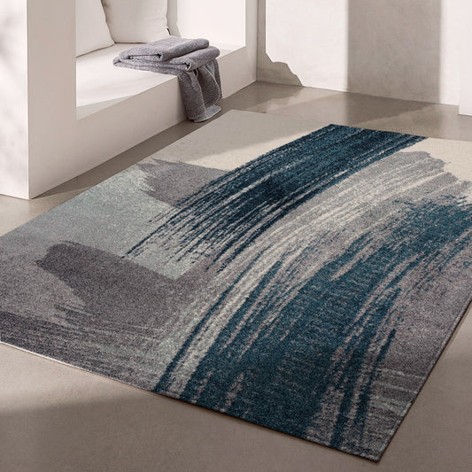 Rivah Abstract Contemporary Blue and White Indoor Rug