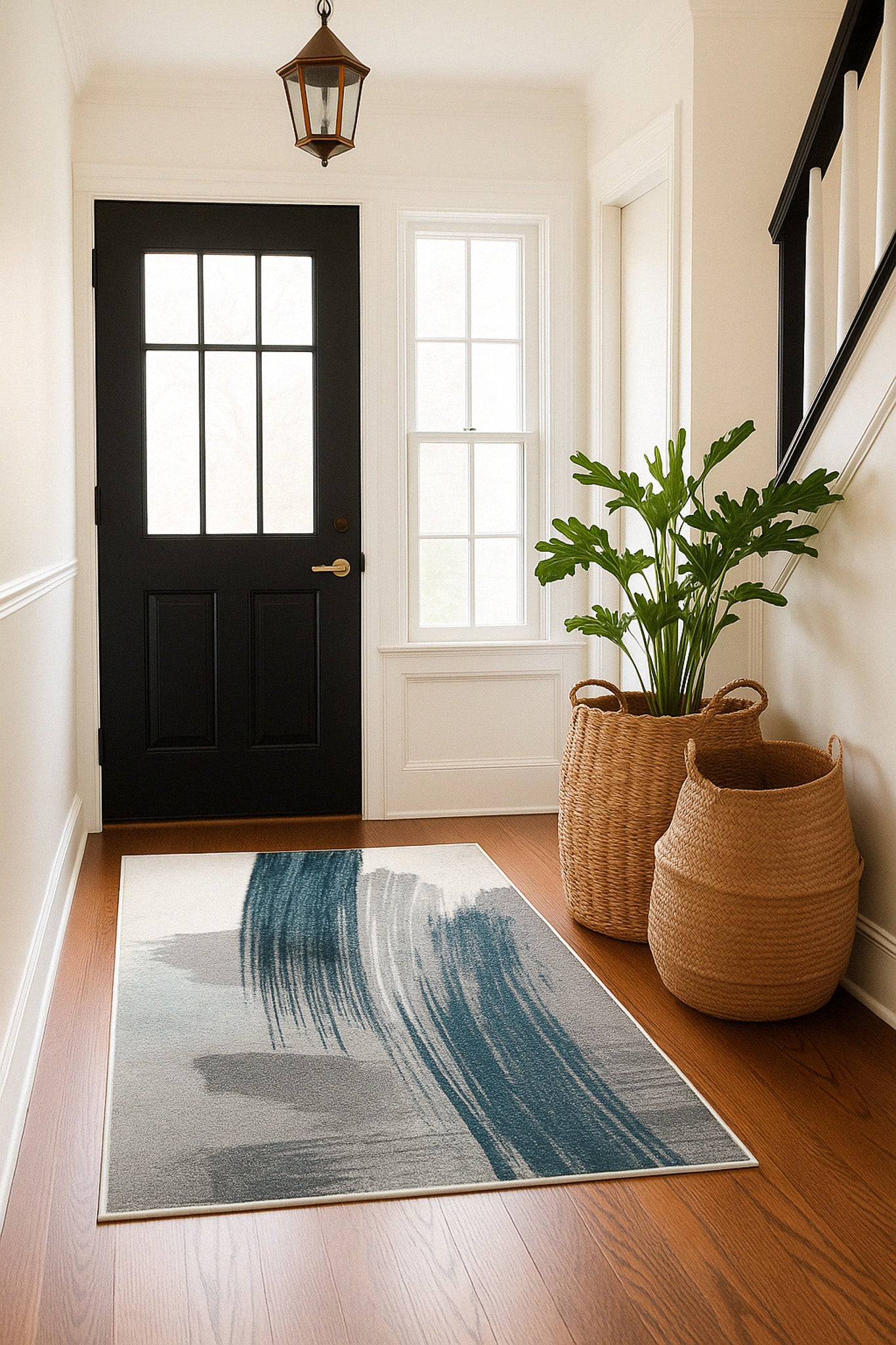 Tapis bleu contemporain scandinave Nova