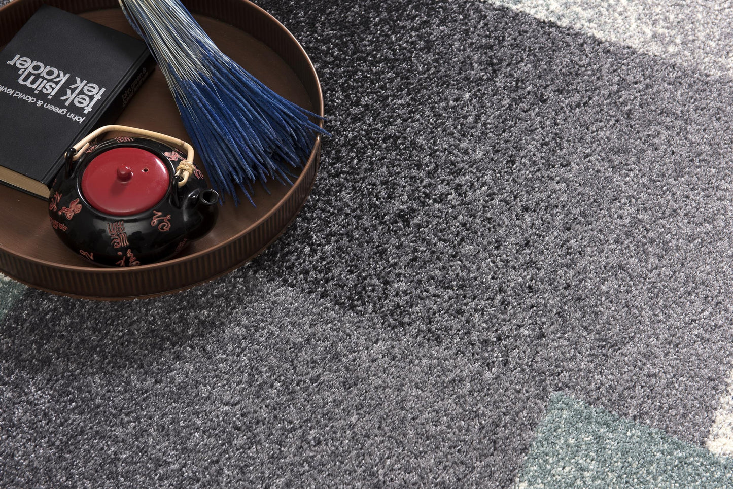 Riwaq Abstract Contemporary Grey and Blue Indoor Rug