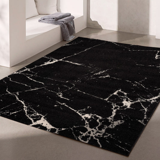 Siah Marble Contemporary Black and White Indoor Rug