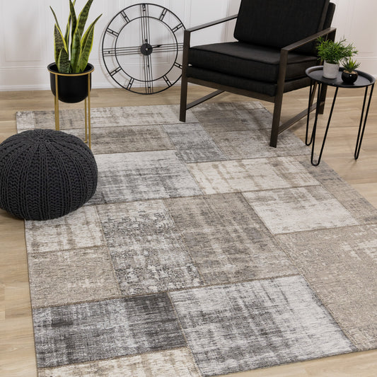 Contemporary Patchwork Grey Area Rug