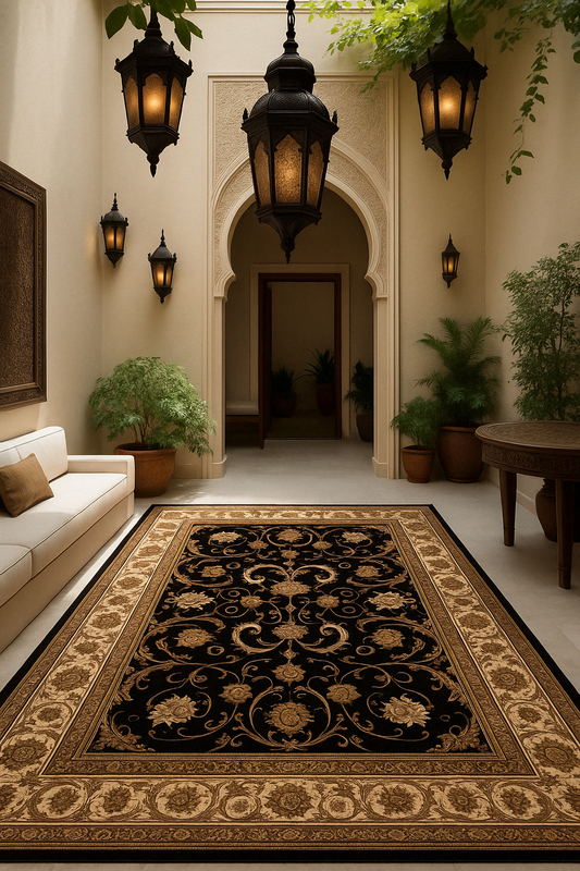 Fayez Persian Medallion Traditional Cream and Black Indoor Rug