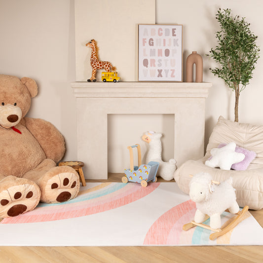 Marlow Rainbow Contemporary Pink and Cream Indoor Rug