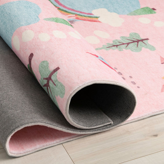 Everly Unicorn Castle Pink Fantasy Kids Area Rug