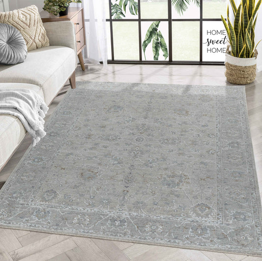 Safiya Floral Medallion Traditional Cream and Grey Indoor Rug